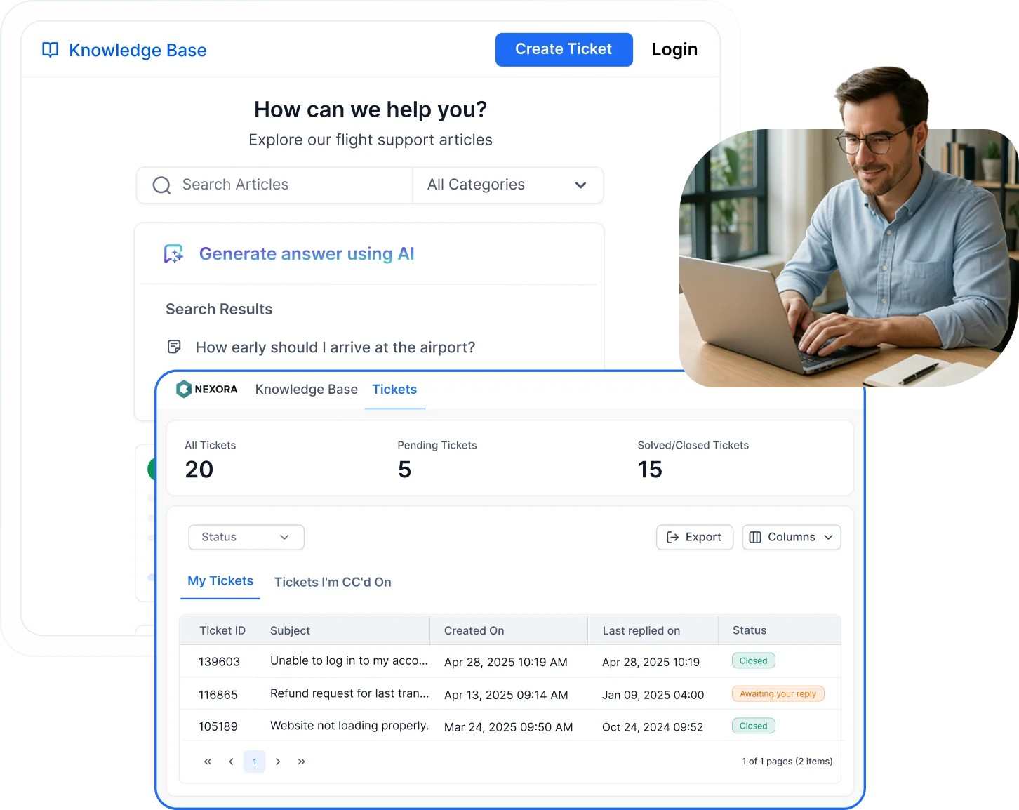 An illustration of a customer using a self‑service portal, highlighting the issue of fast replies, slow fixes.