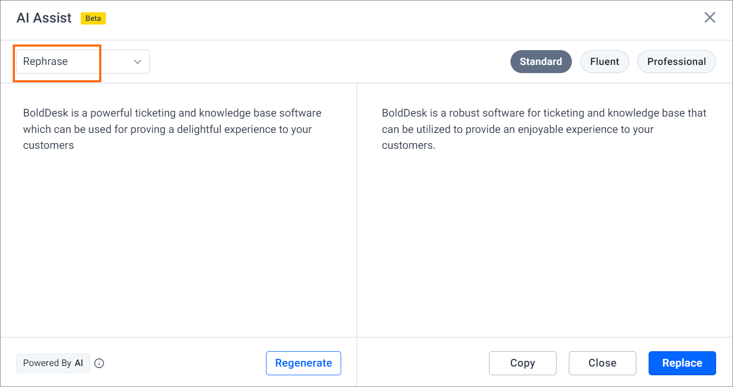 b. AI-assist options for content