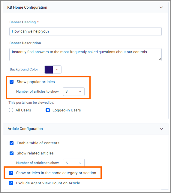 Show or hide articles