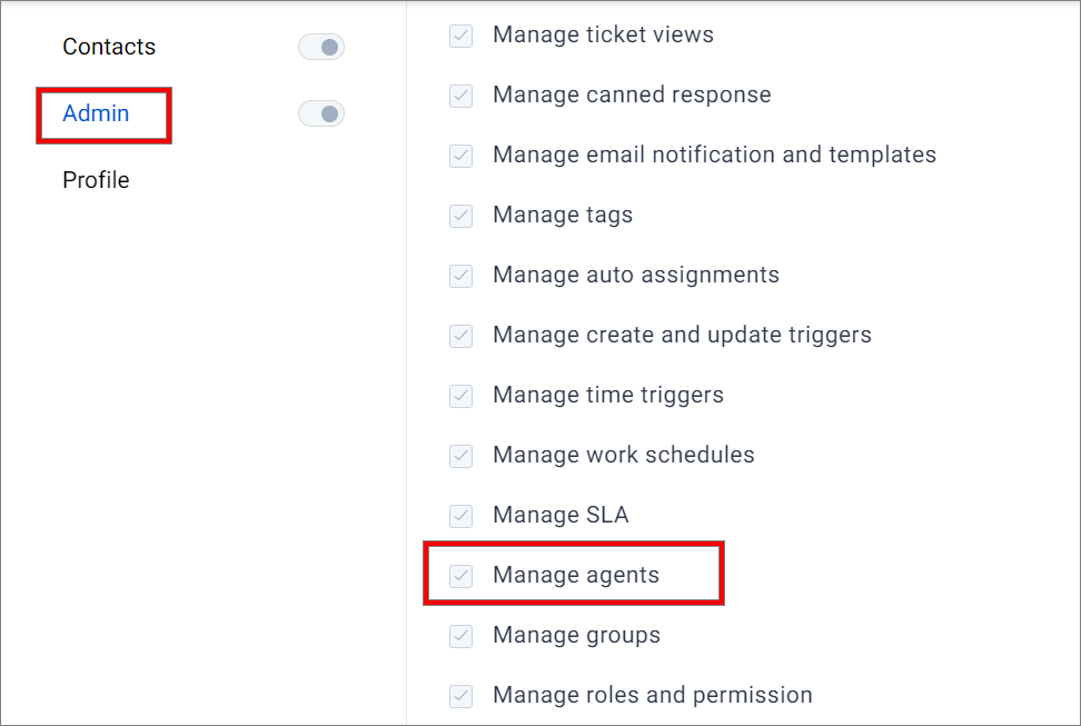 Admin Permission Menu