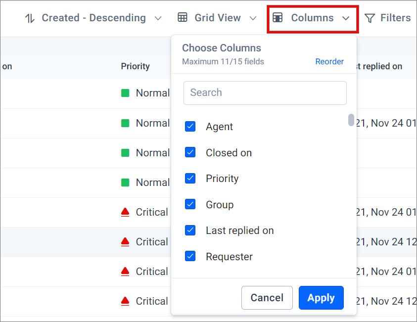 Columns Tab