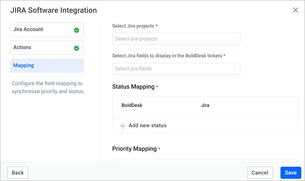 Selecting Jira Project and Fields