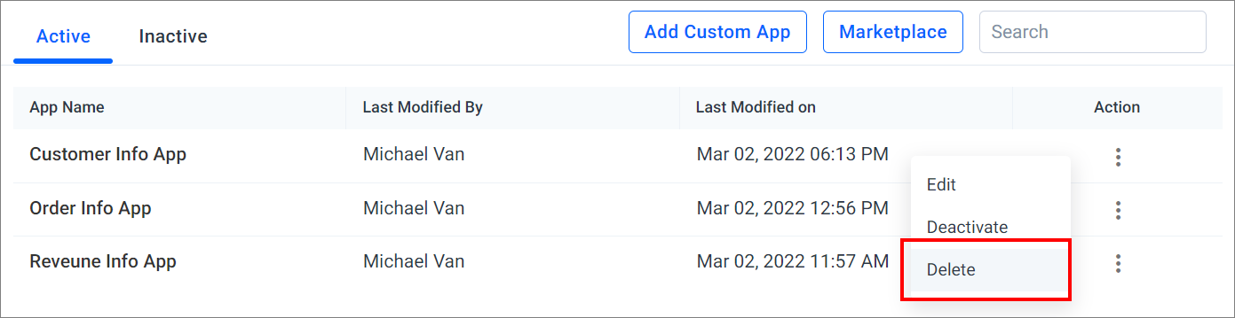 Delete Custom App Option