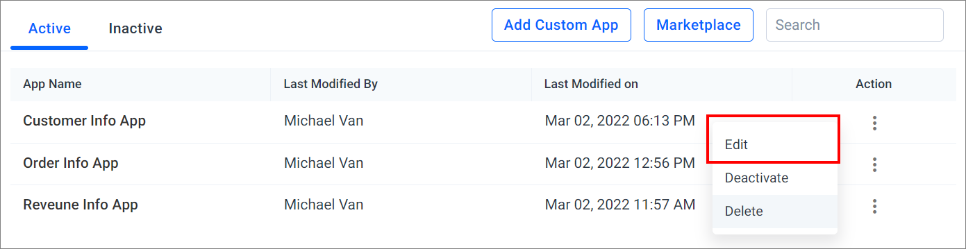 Edit Custom App Option