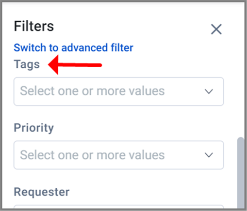 Tags Tab Under the Filter Option