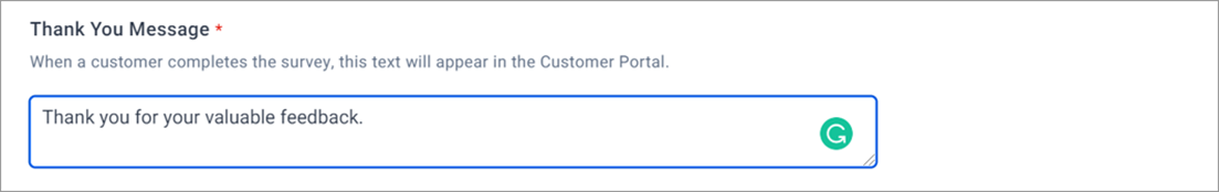 Thank You Message Modification Field