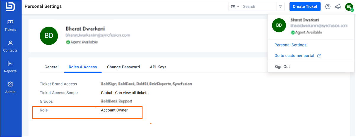 Roles and Access Tab
