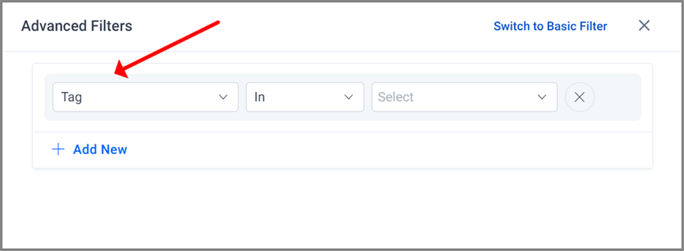 Tags Tab Under the Advance Filter Option