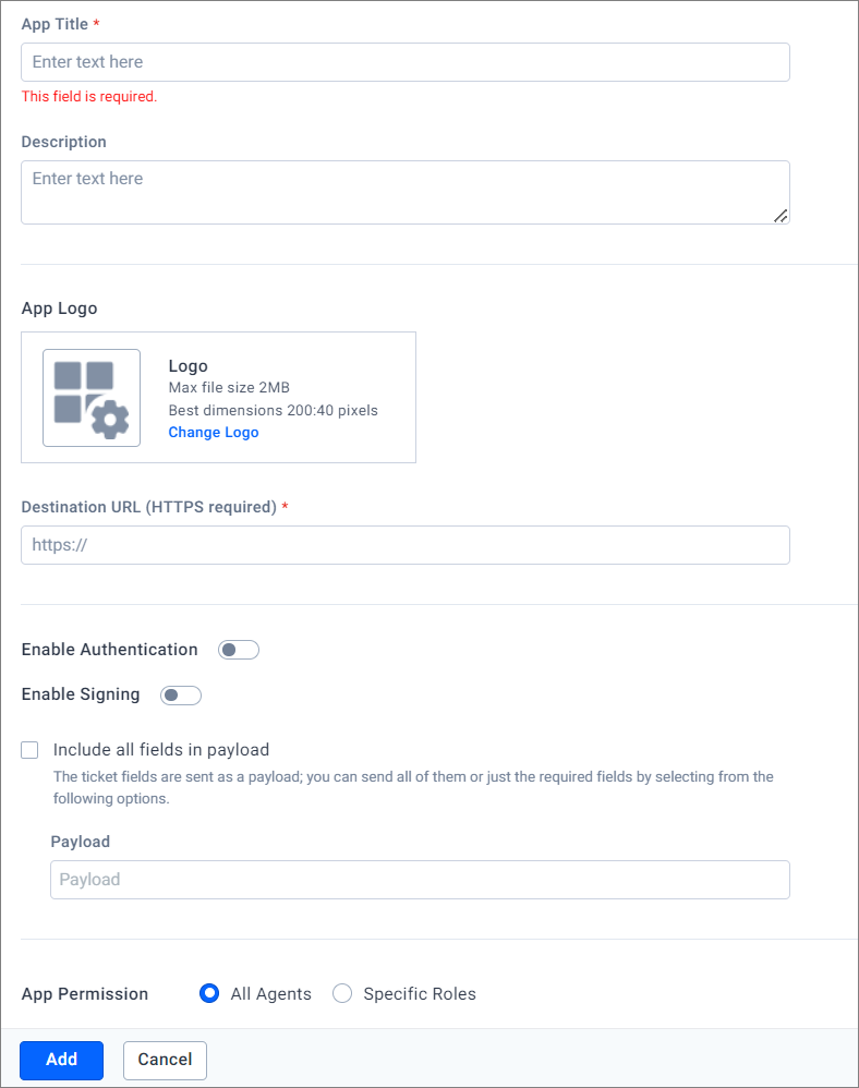 Add Custom App Option