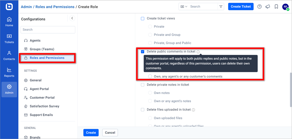 Roles and Permission Page