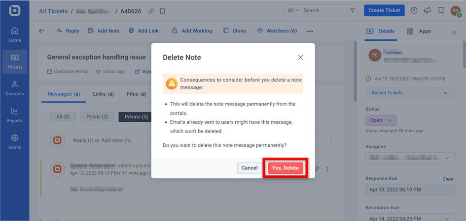 Deleted Message Dialog