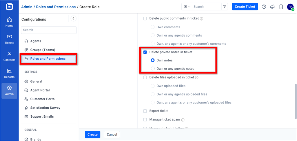 Roles and Permission Page