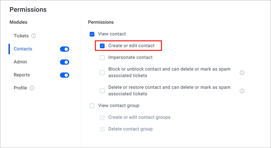 Create or Edit Contact Permission