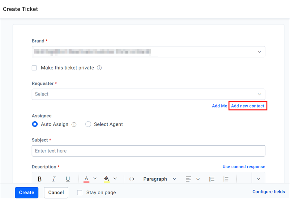 Add New Contact Option