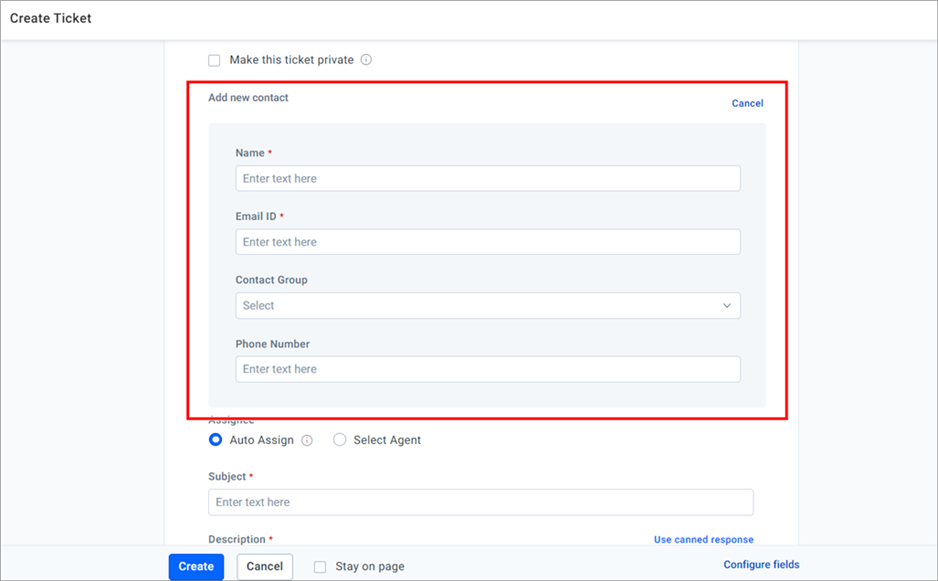 Create Ticket Dialog