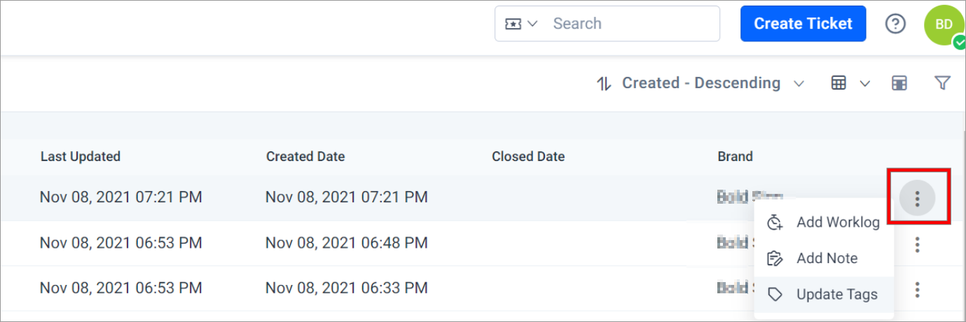 Ticket Grid View