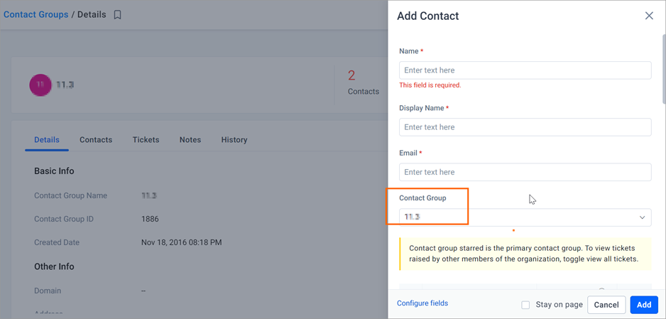 Add a New Contact Dialog