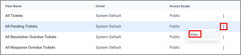 View Option in the Ticket Listed Page