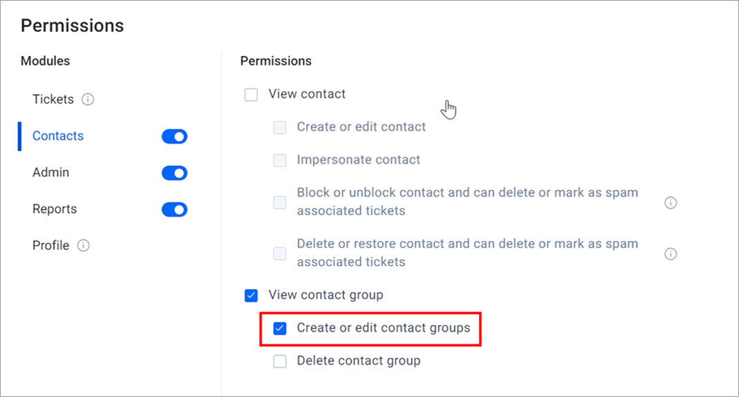 Create or Edit Contact Groups Permission