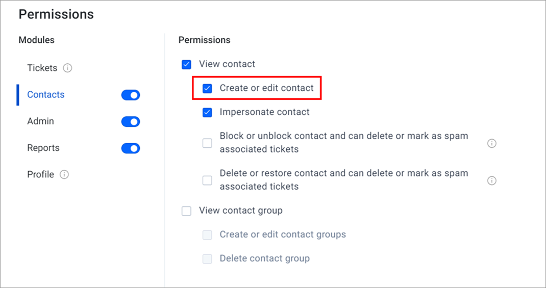 Create or Edit Contact Permissions