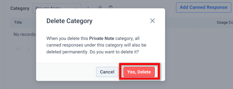 Confirmation Dialog for Deleting Category