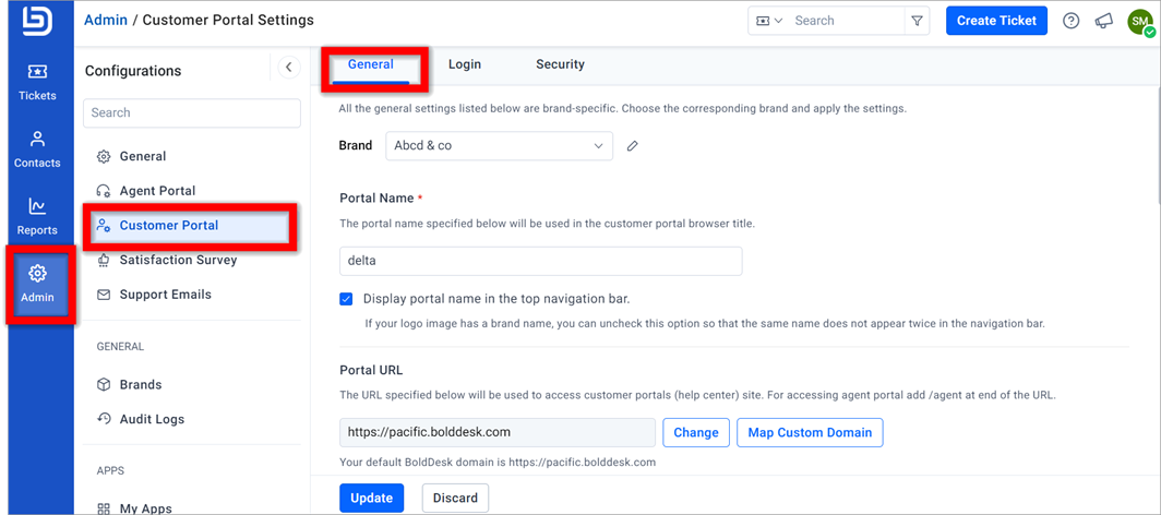 Customer Portal General Settings Page