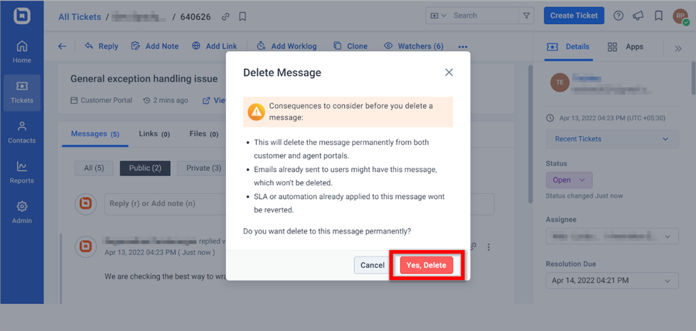 Delete Message Dialog