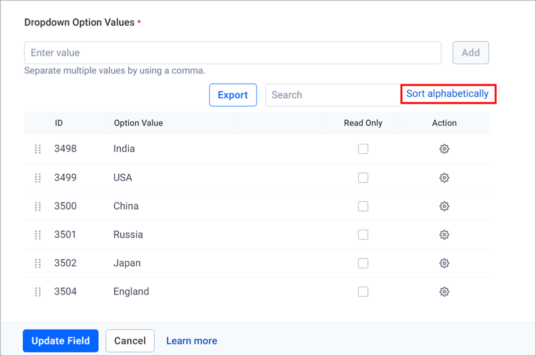 Sort Alphabetically Option