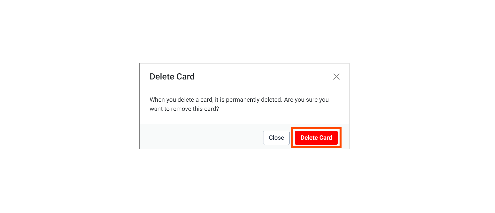 Delete Card Confirmation Window