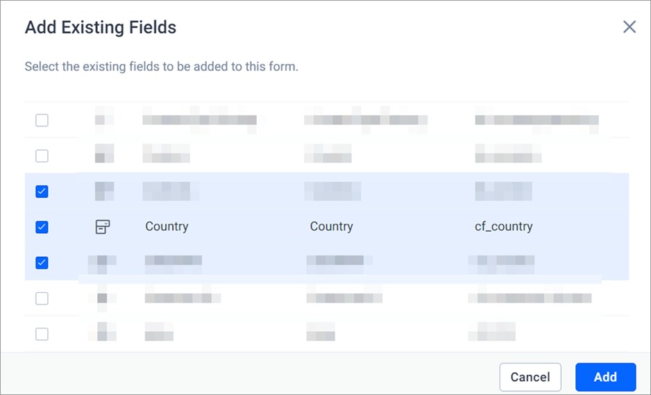 Add Existing Field Page