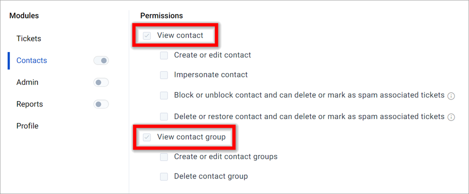 View Contact and View Contact Group Permissions