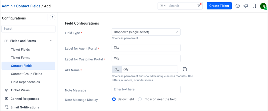Field Configurations Page