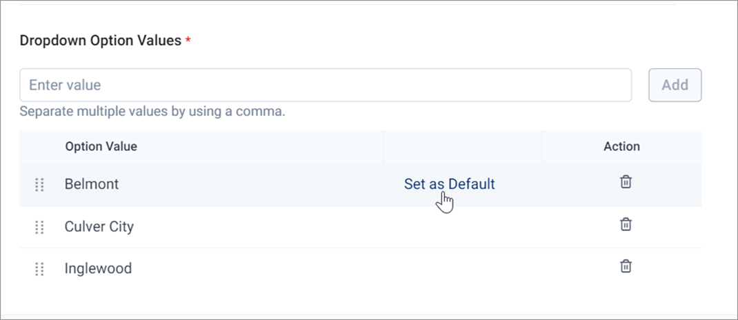 Dropdown Option Values Set as Default