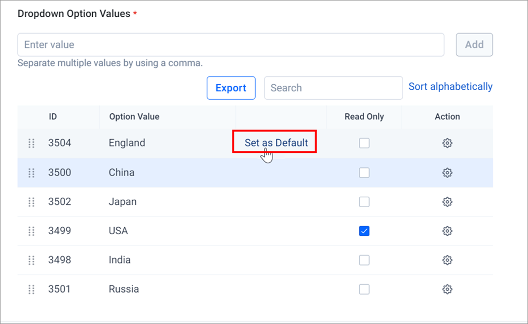 Set as Default Option