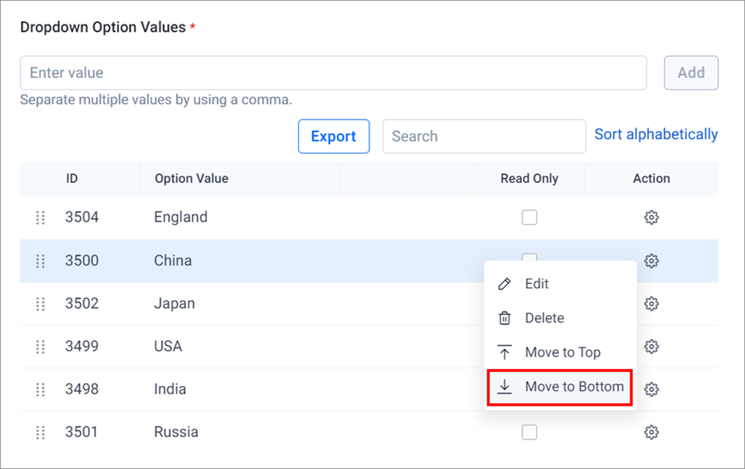 Move to Bottom Option