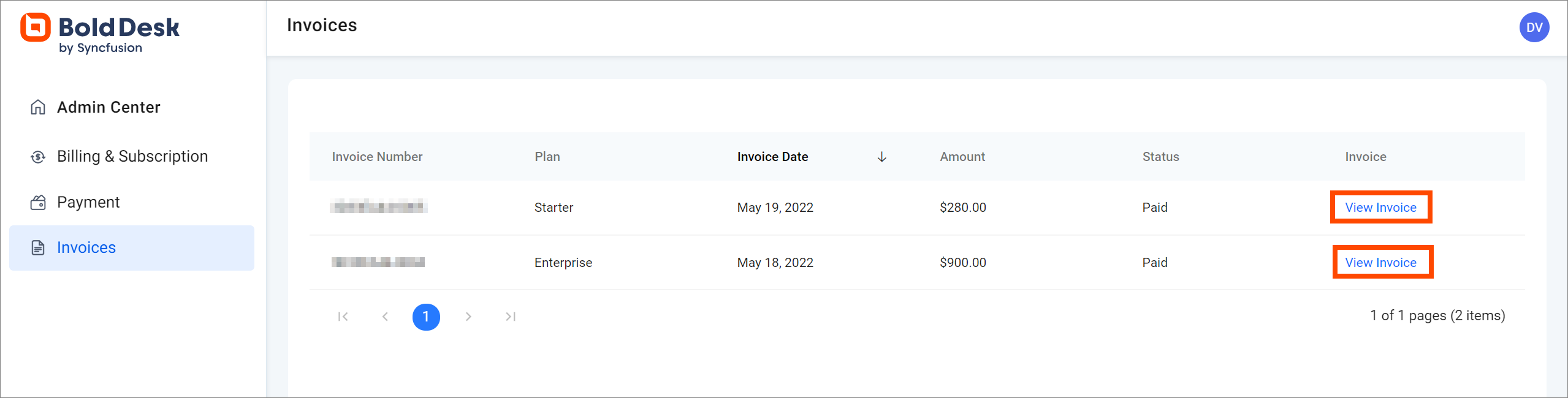 View Invoice Option