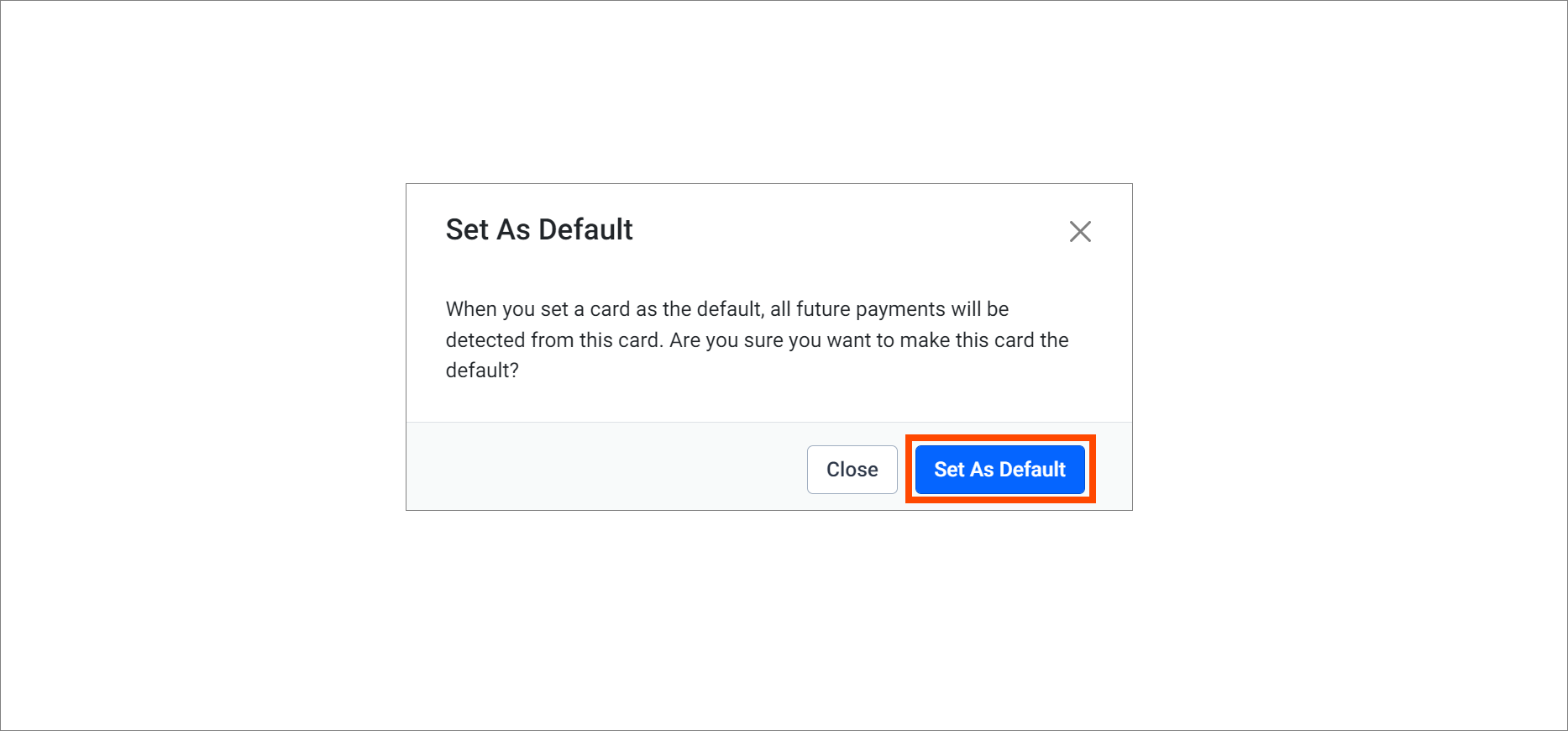 Set as Default Confirmation Window