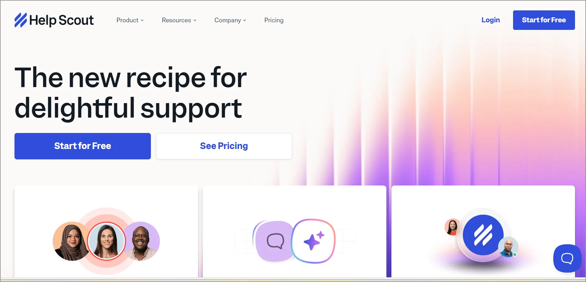 Help Scout automated ticketing system homepage highlighting customer support tools, collaboration, and AI-powered features.
