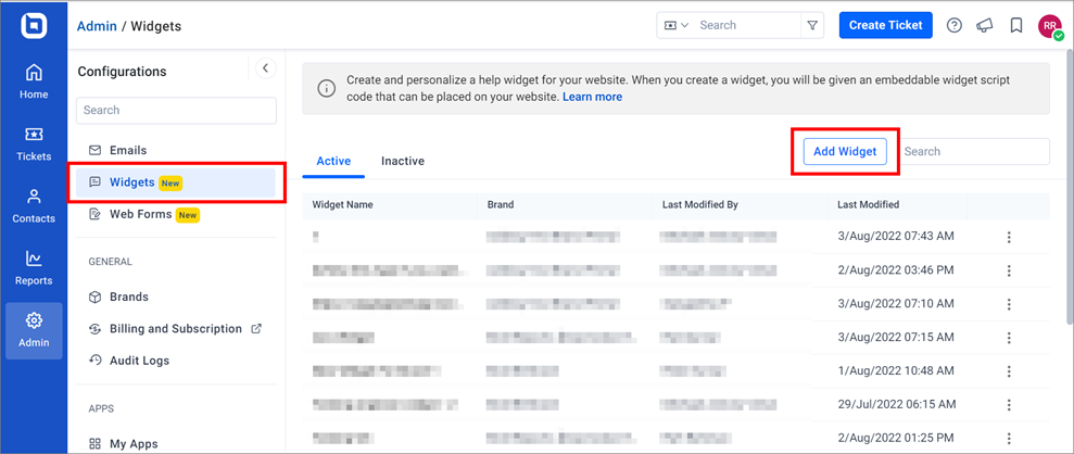 Add Widget Option