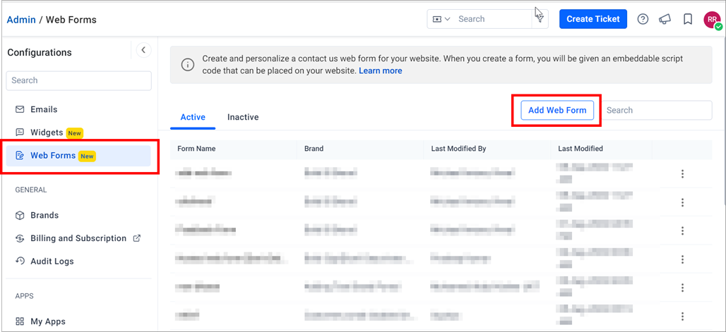 Add Web Form Option
