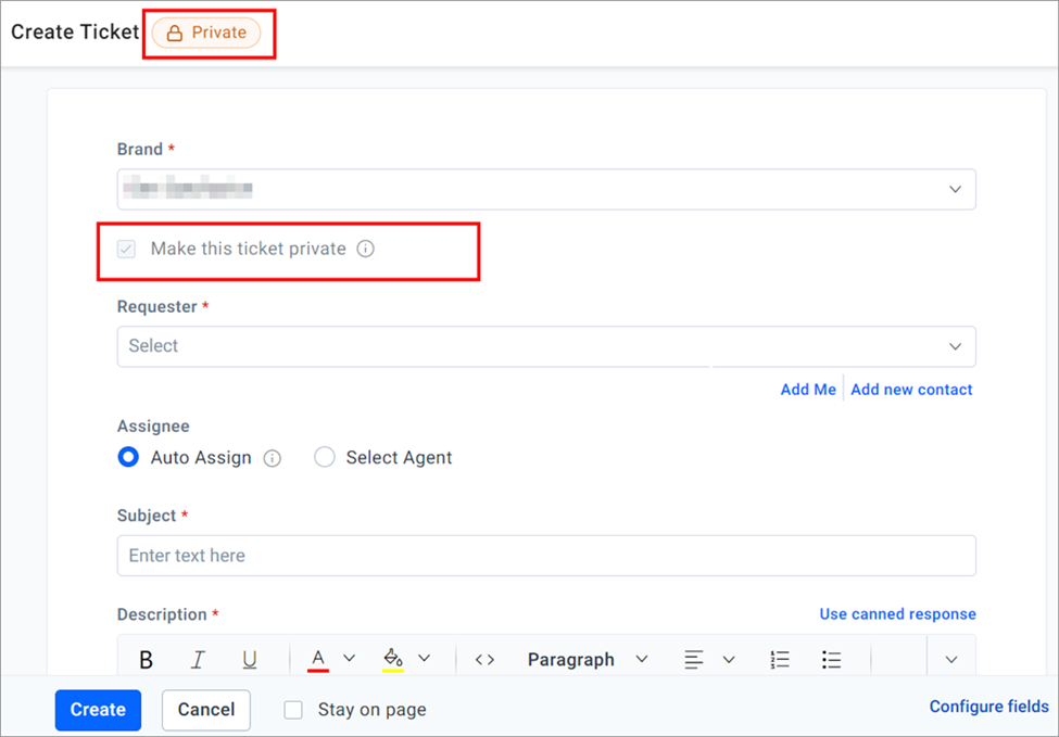 Create Ticket Page