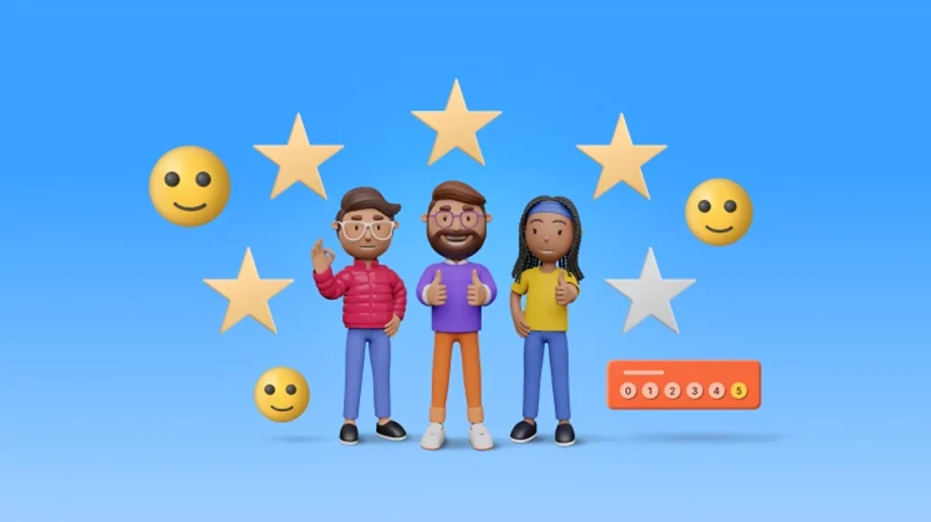 Customers with five‑star ratings showing customer satisfaction levels and positive customer feedback.