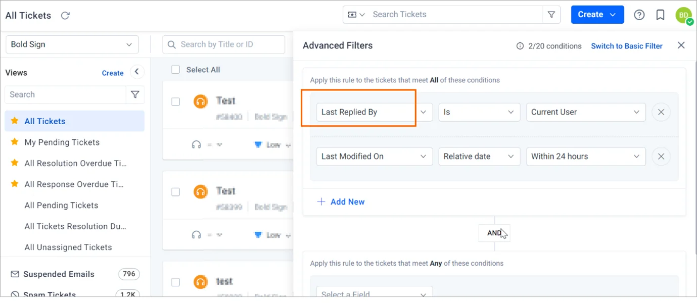 New advanced ticket filter options