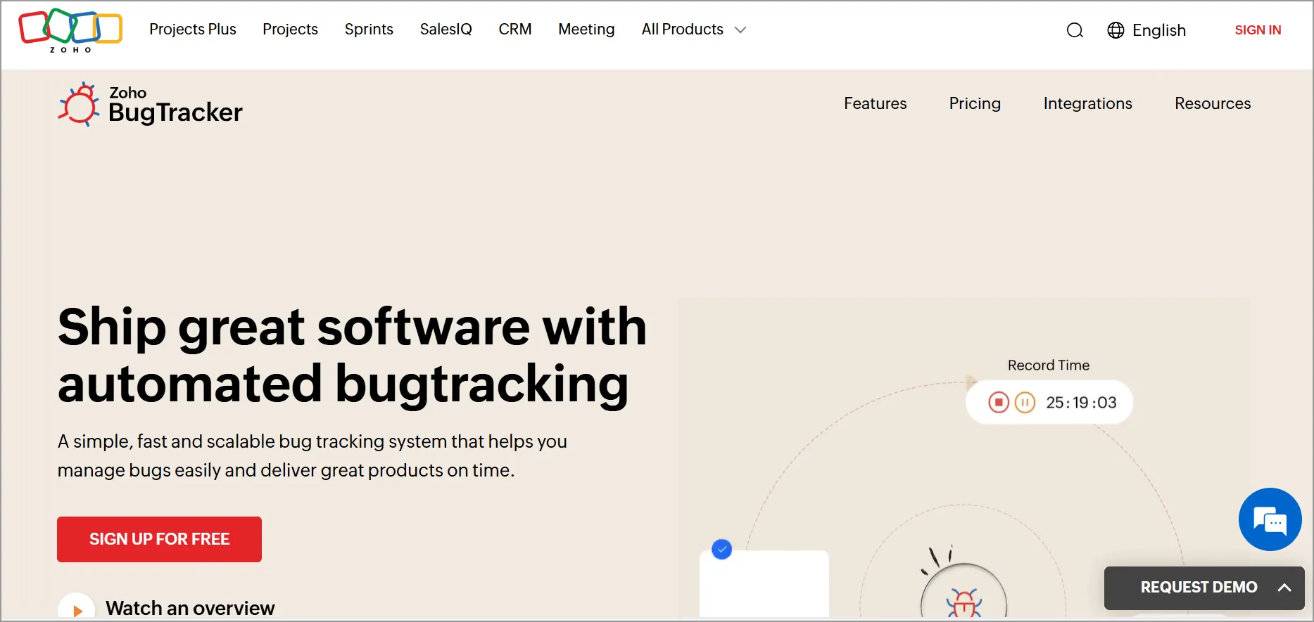 Zoho BugTracker software for automated bug tracking and issue management.