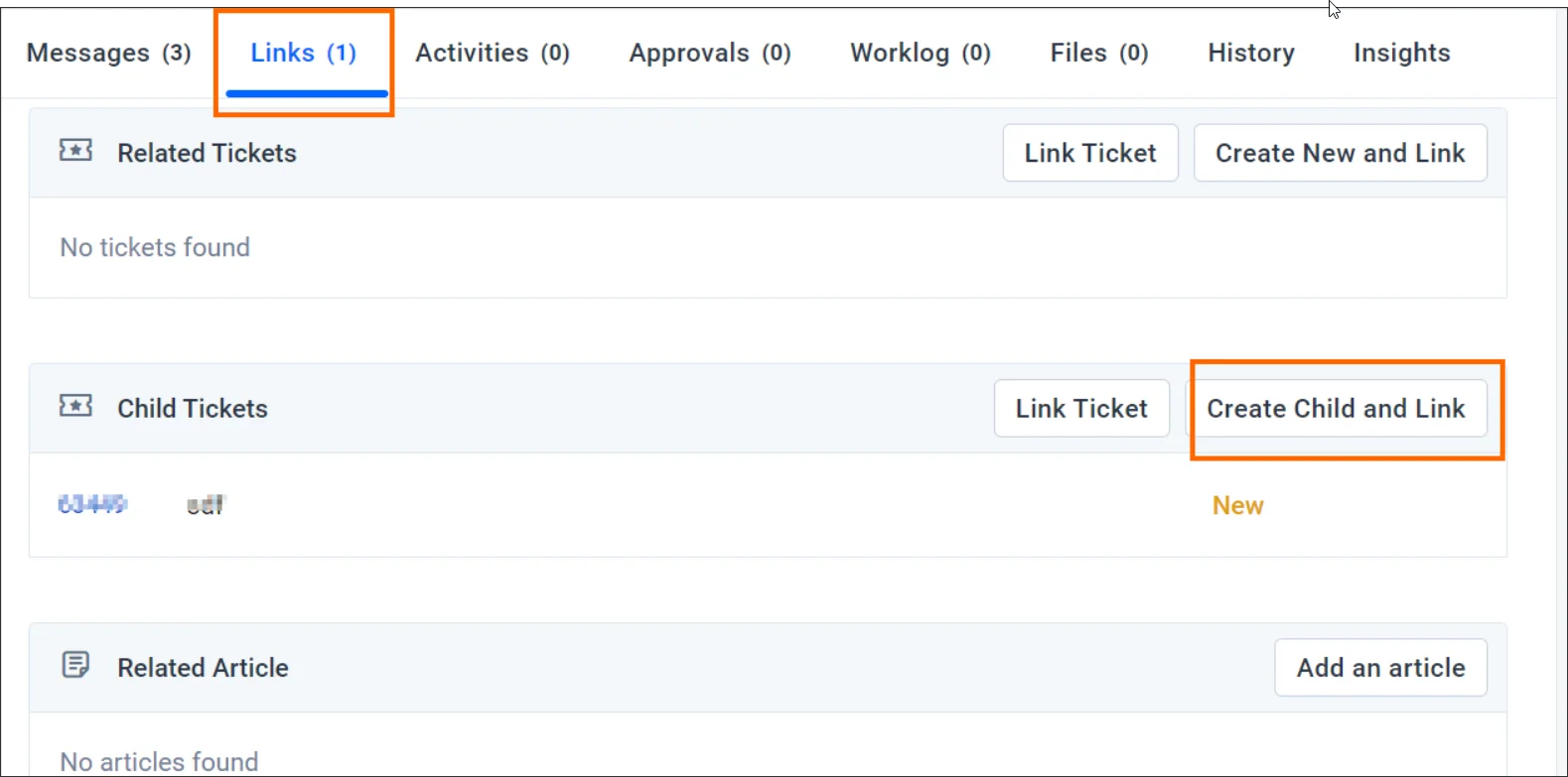 Creating a Child Ticket From a Parent Ticket