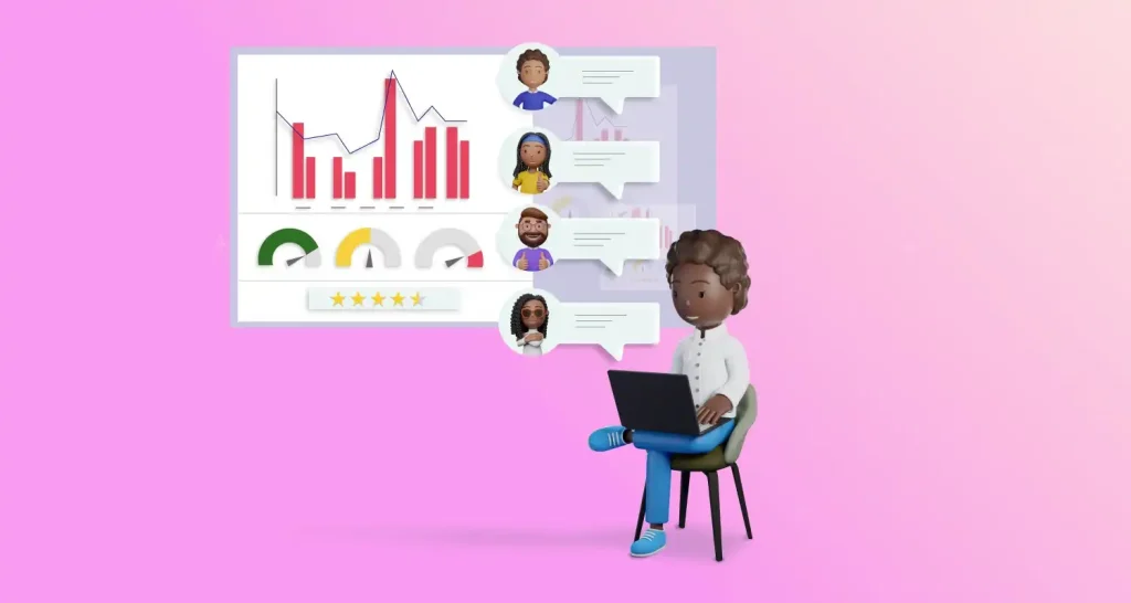 A dashboard presentation of a support agent going through different customers' profiles for insights into their experiences.