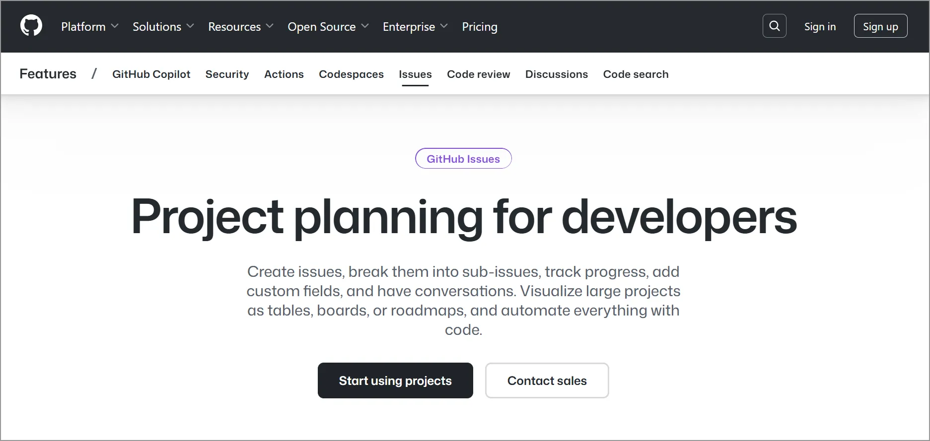 GitHub Issues interface for issue tracking, project planning and developer collaboration.