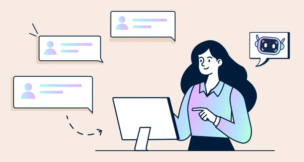 Customer service phrases displayed in support chats with AI assistance on a customer service dashboard