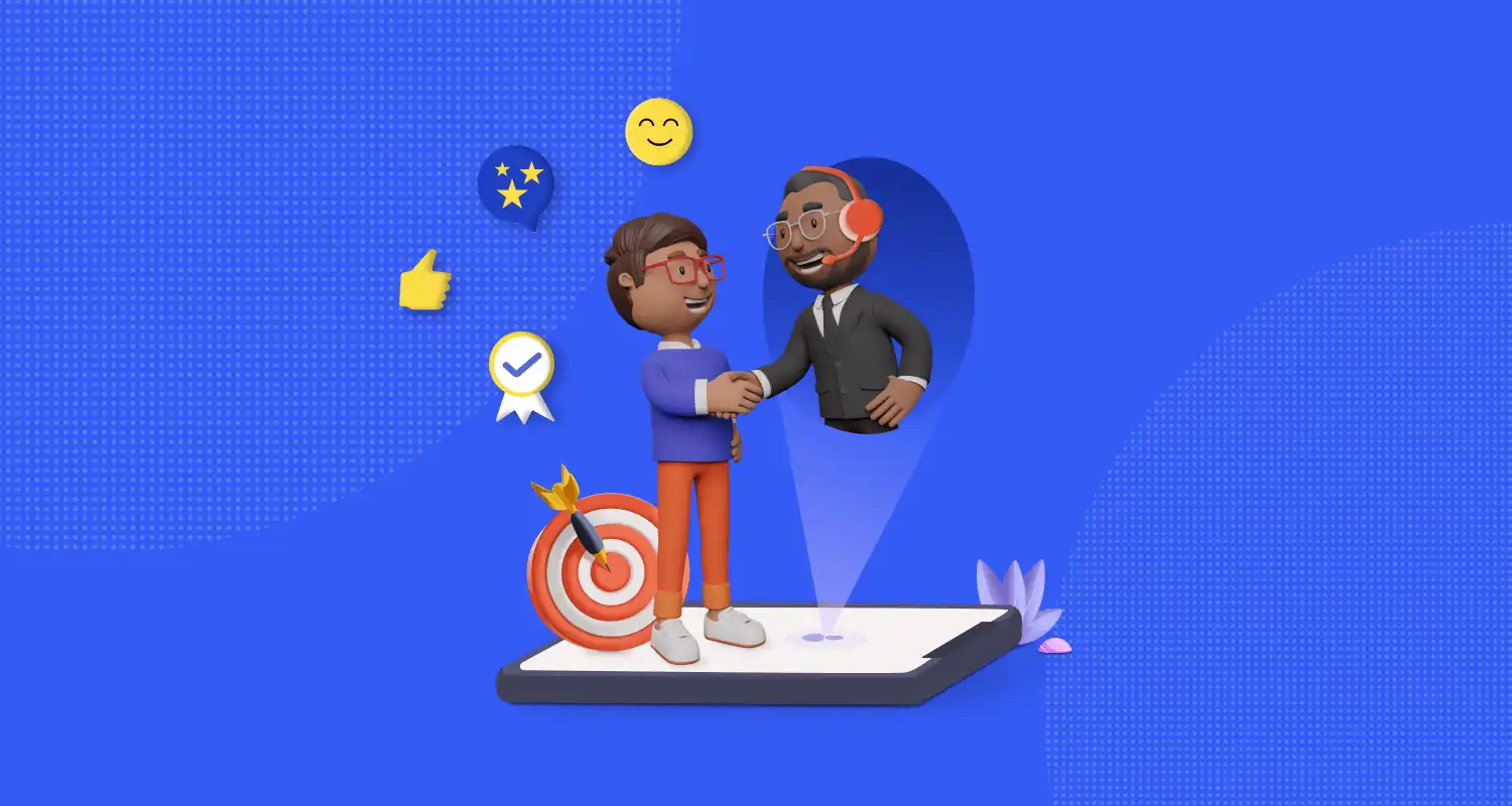 Illustration of two people shaking hands, representing customer trust and positive business relationships.