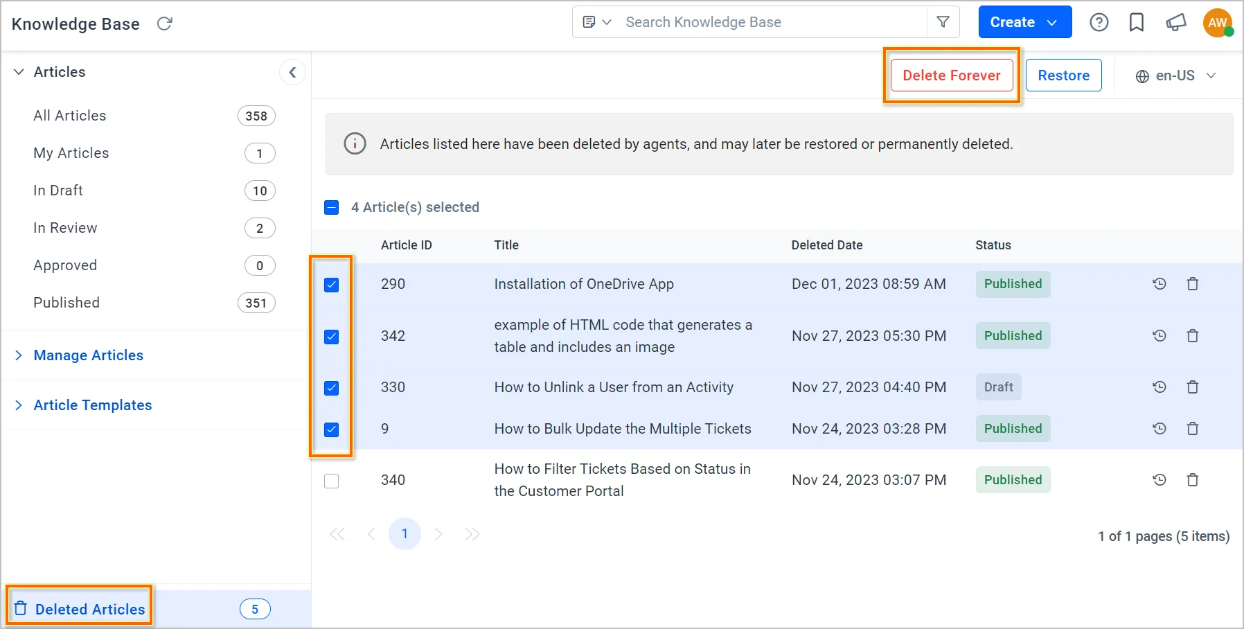 Latest features in the knowledge base